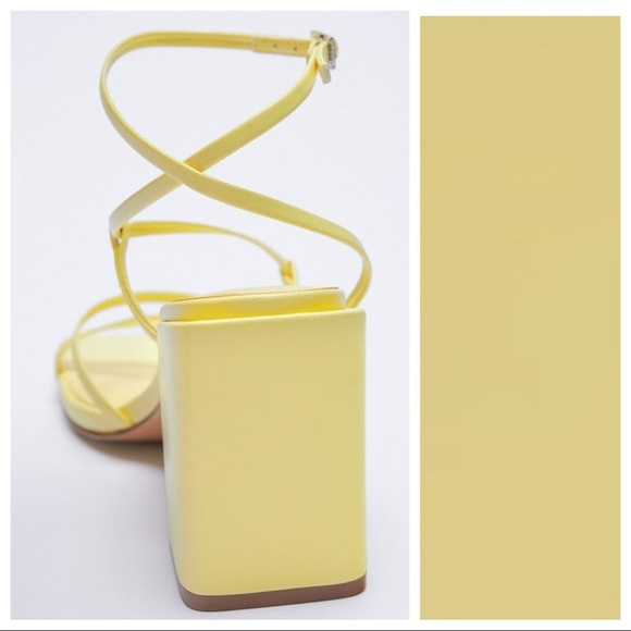NWT. Zara Yellow Heeled Toe Ankle Straps Sandals. Size 11. - Picture 6 of 7